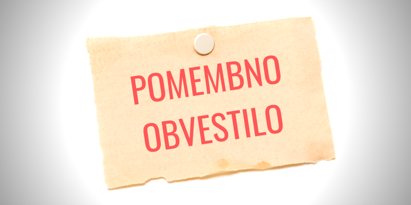 POMEMBNO OBVESTILO (19. 10. 2020)